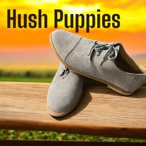 Hush Puppies Aiden Smart Oxford for Women, Perforated Frost Gray Suede Size 11